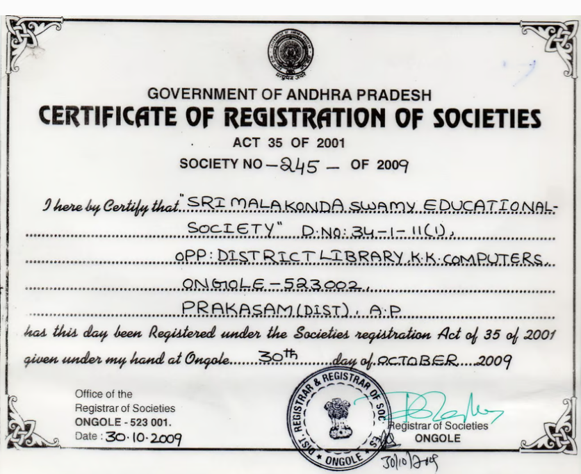 SMSE Registration Certificate